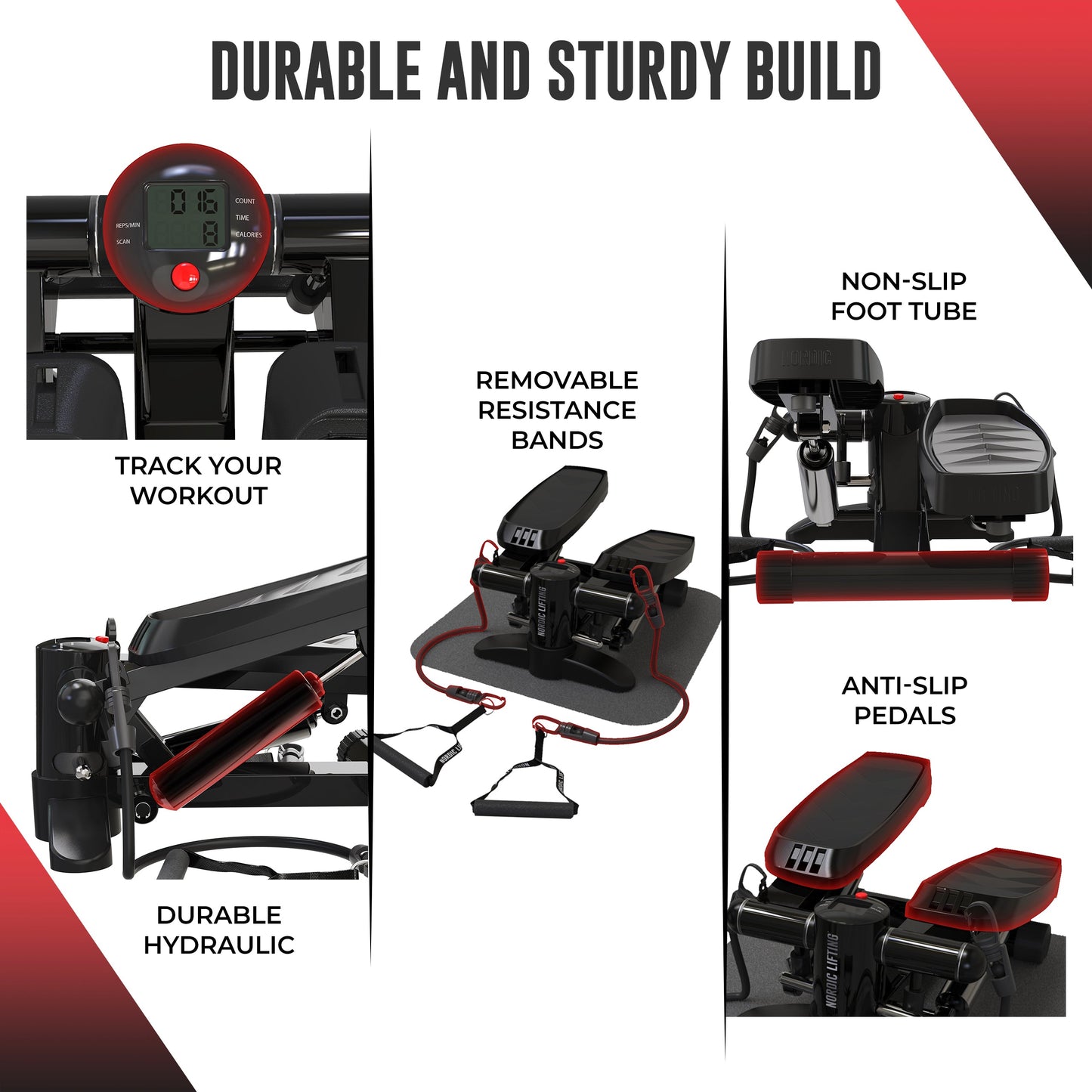 Home Workout Mini Stepper - W/ Resistance Bands Set and Built-In Tracking Monitor